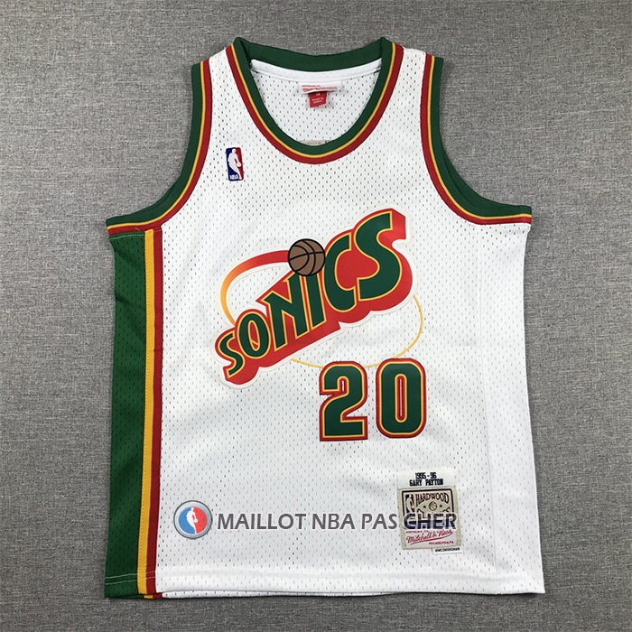 Maillot Enfant Seattle Supersonics Gary Payton NO 20 Historic Retro Blanc